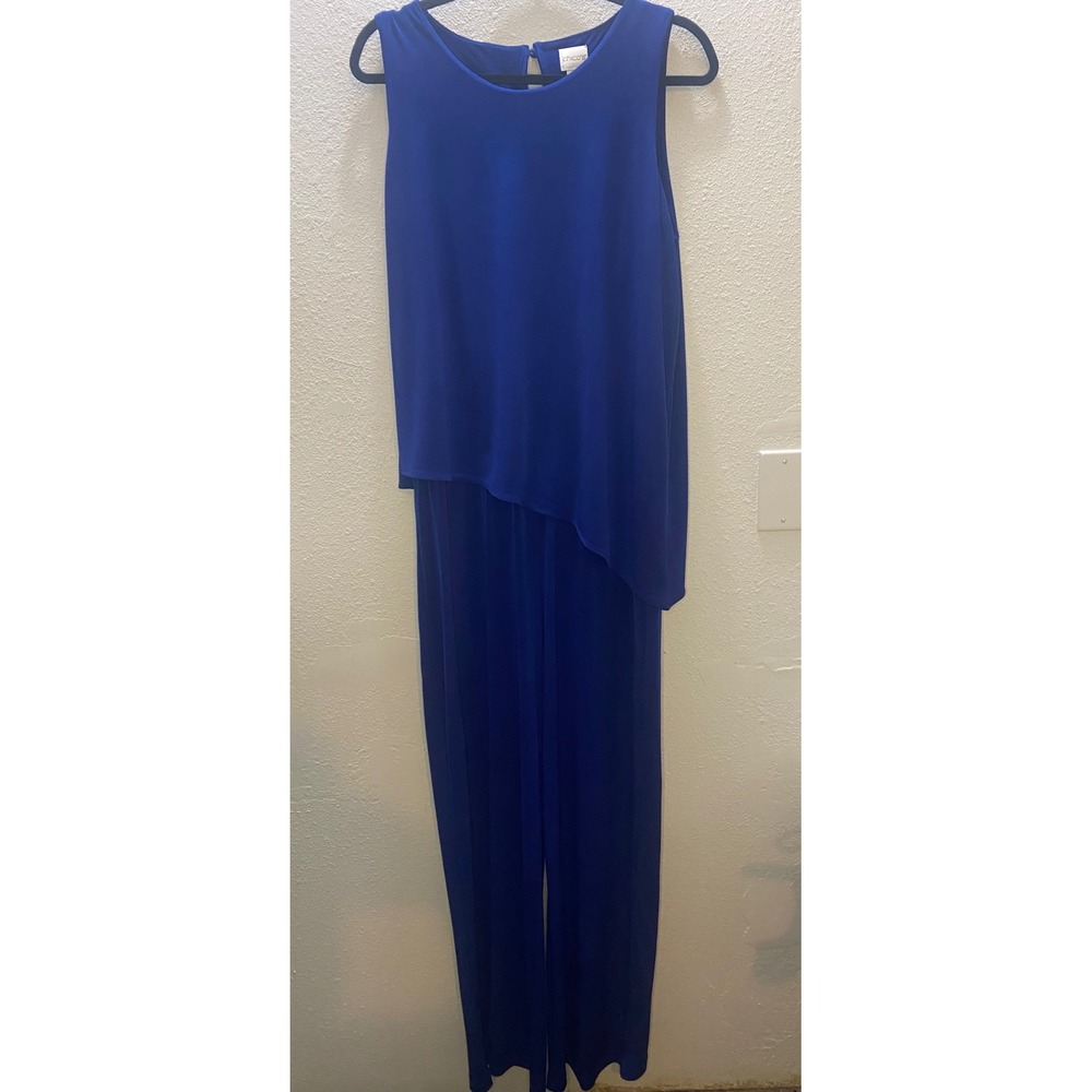 Chico's Jumpsuit Women's 1/M Blue Asymmetrical Overlay Wide Leg Sleeveless Chic